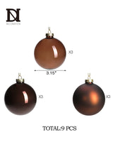 DN DECONATION Brown Glass Christmas Ball Ornaments, Set of 9, 3' Hanging Christmas Baubles for Xmas Tree Decoration, Wedding Party Gift