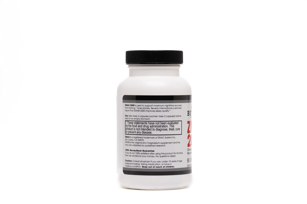 Beverly International ZMA 2000, 90 Capsules. BI’s Formulation is Designed to Improve Muscle Strength, Endurance, Immune System Support and Recovery Post Training. Zinc Magnesium Aspartate + Vitamin B6