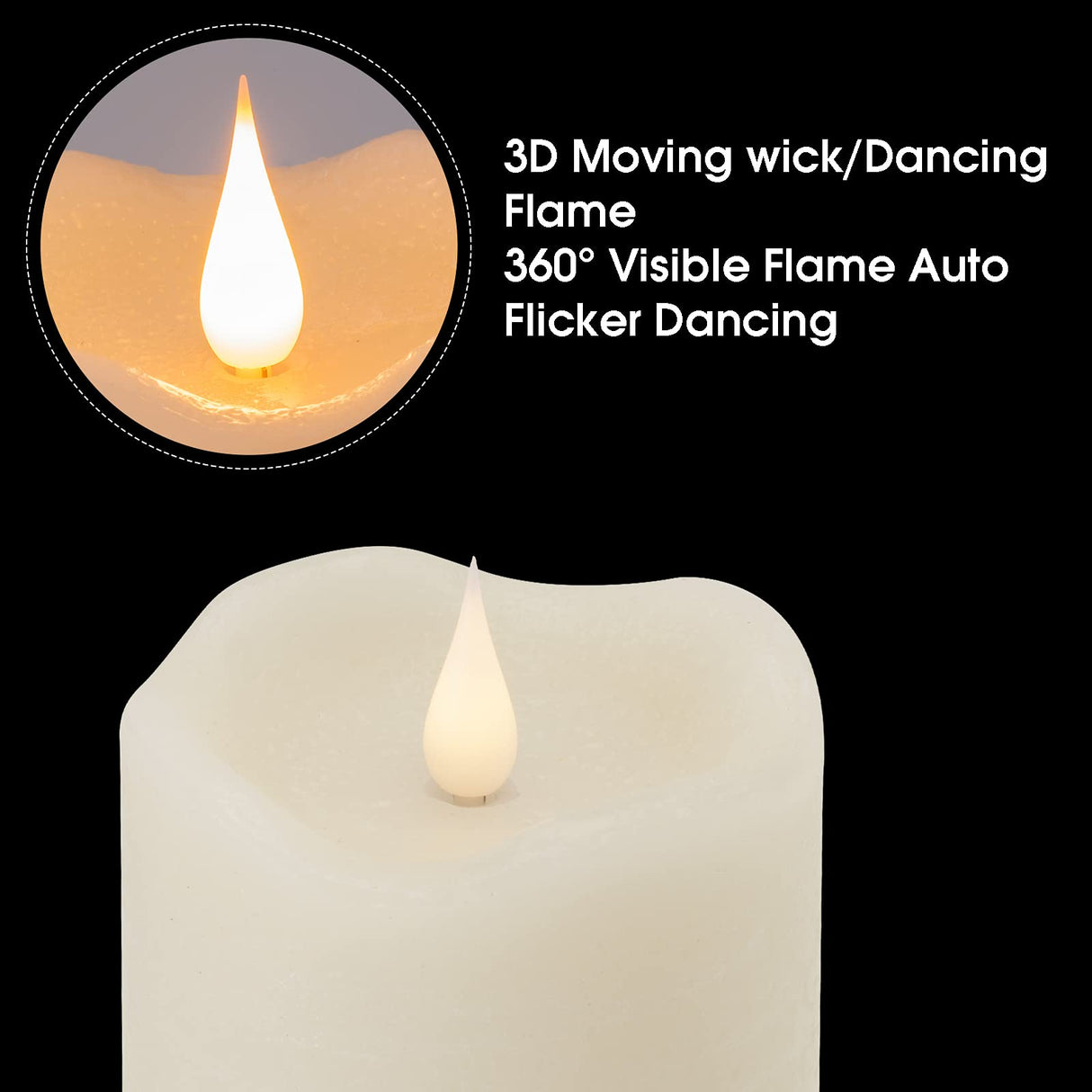 3 Pack Flickering Flameless Candles Battery Operated with Timer, 3D Moving Flame Last 1000+ Hours, Ivory Real Wax Electric LED Pillar Candle for Wedding Christmas Decorations