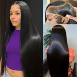 FLOLIFE 30 Inch Lace Front Wig Human Hair Pre Plucked 13x6 Lace Front Wigs Human Hair with Baby Hair Natural Color HD Lace Frontal Wigs Human Hair 200% Density Straight Lace Front Wigs Human Hair