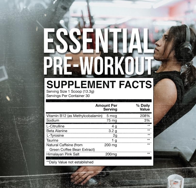 RAW Essential Pre-Workout Powder (Rathberry Creamthickle) - Chris Bumstead Sports Supplement for Men & Women - Preworkout Energy Powder with Caffeine, L-Citrulline, L-Tyrosine, & Beta Alanine Blend