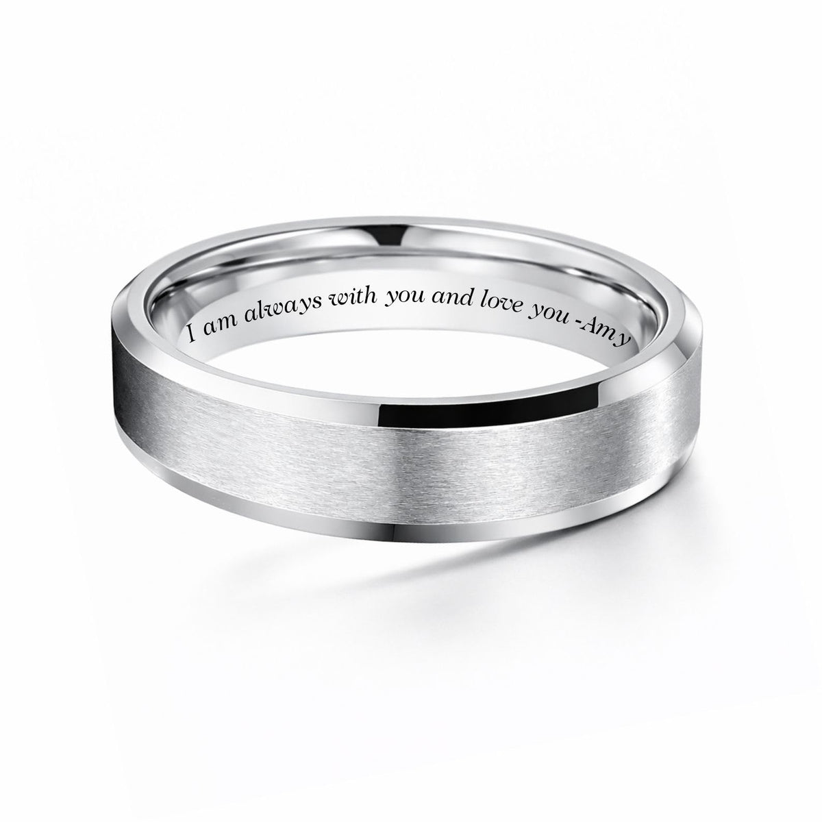Personalized Men’s Silver Ring – Custom Engraved Wedding Band with Beveled Edge – Free Engraving in Any Language - Ships from USA