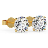 14K Yellow Gold 1.0 Carat Round Shape LAB GROWN Diamond IGI Certified Stud Earrings for women 4 Prong Push Back (E/F Color VS2/SI1 CLARITY)