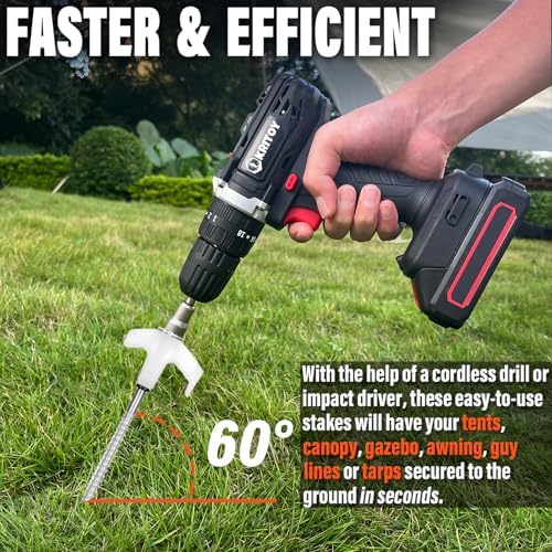 12 Pack Tent Stakes Heavy Duty - 8" Ground Anchors Screw in - Camping Stakes with Grow in The Dark Heads - Metal Threaded Tent Spikes with Hex Head Driver and Storage Box