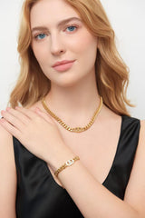 Plerjom Gold Jewelry Set for Women,Classic 18K Gold Ladies' Letter Necklace and Bracelets,Elegant Cuban Chain,Women Valentine Anniversary Birthday Friendship Gift (Fashion)