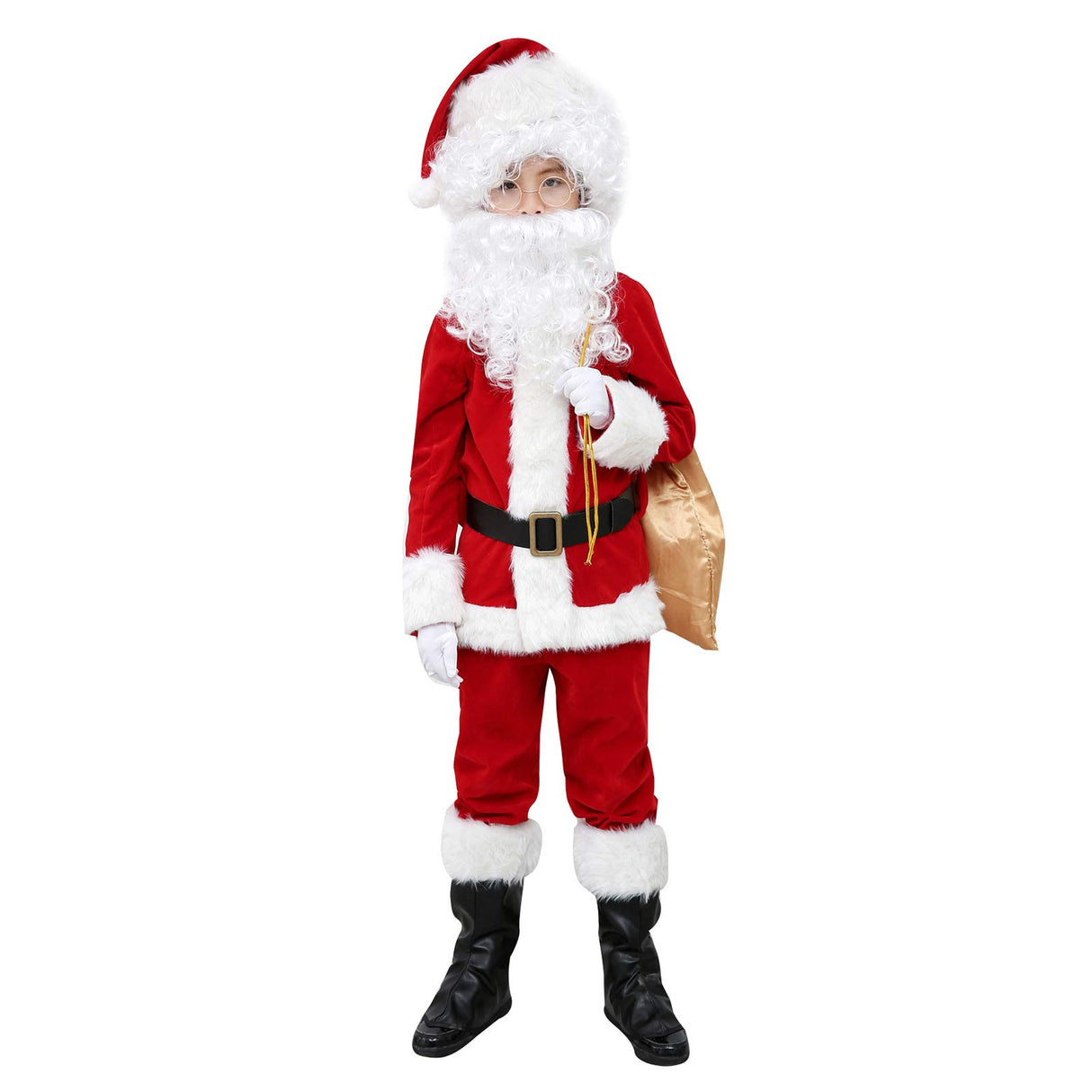 ELFJOY Children's Santa Suit Kids Christmas Halloween Costume Cosplay Set of 11 Pcs (Small)
