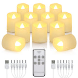 12 PCS Rechargeable Candles Flameless Tea Lights with Remote, USB LED Tealights with Timer Flickering Fake Candle, Votive Tea Light for Halloween, Holiday, Christmas, Party, Home Decorations