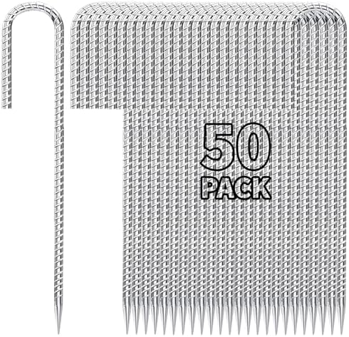12 inch Fence Stakes Heavy Duty 50-Pack J Hook Rebar Ground Stakes Anchor Galvanized Tent Stakes for Outdoor Decorations Inflatables Metal Stakes for Wire Fencing