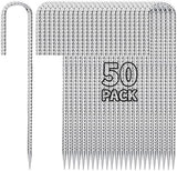 12 inch Fence Stakes Heavy Duty 50-Pack J Hook Rebar Ground Stakes Anchor Galvanized Tent Stakes for Outdoor Decorations Inflatables Metal Stakes for Wire Fencing