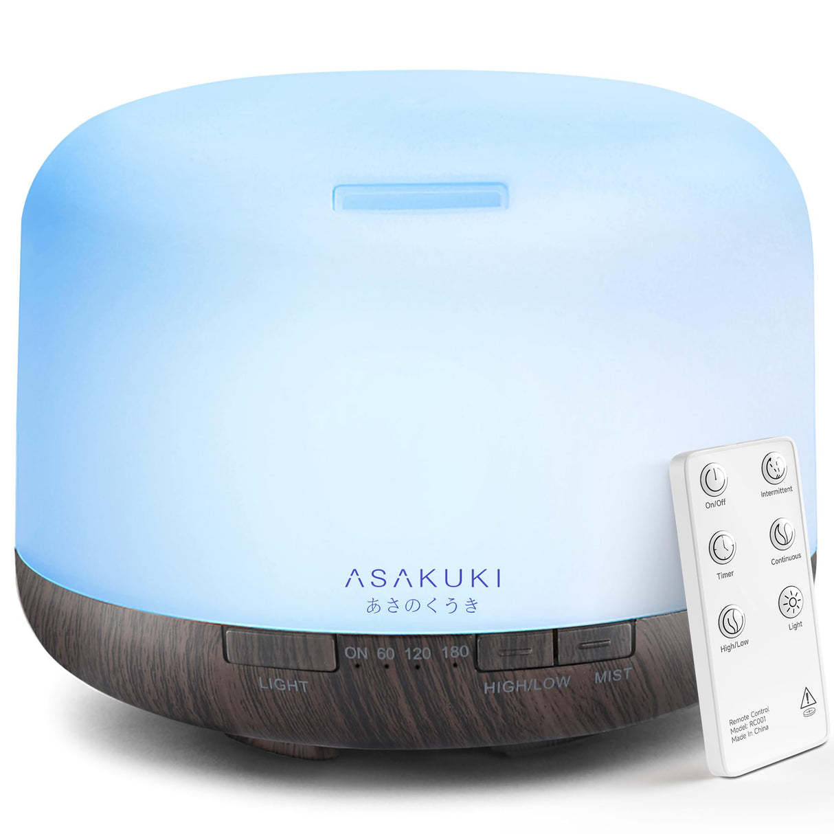 ASAKUKI 500ml Premium, Essential Oil Diffuser with Remote Control, 5 in 1 Ultrasonic Aromatherapy Fragrant Oil Humidifier Vaporizer, Timer and Auto-Off Switch Brown