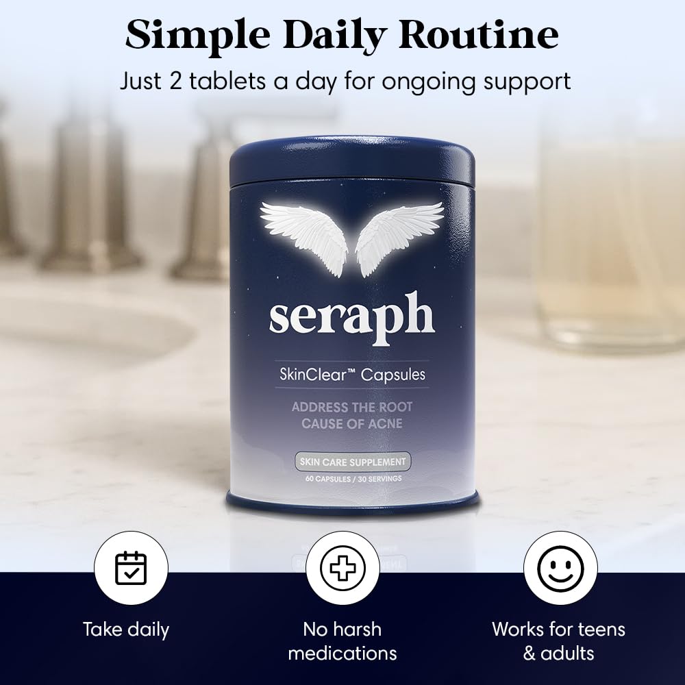 Seraph Acne Supplement - Hormonal Acne Pills Treatment - Pimple Supplements for Women - Skin Care Supplement for Teen, Men, & Adults - Made in USA - 60 Tablets