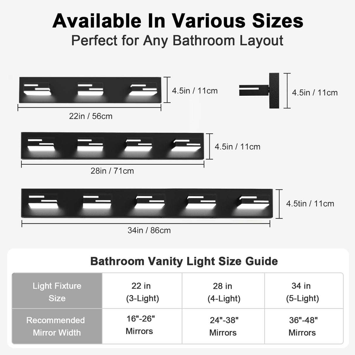 LKHF LED Modern Bathroom Vanity Light Fixtures, Dimmable Matte Black Vanity Lights for Bathroom Lighting Fixtures Over Mirror, with 360° Rotatable Acrylic Heads 3-Light 22-inch (Cool White 6000K)