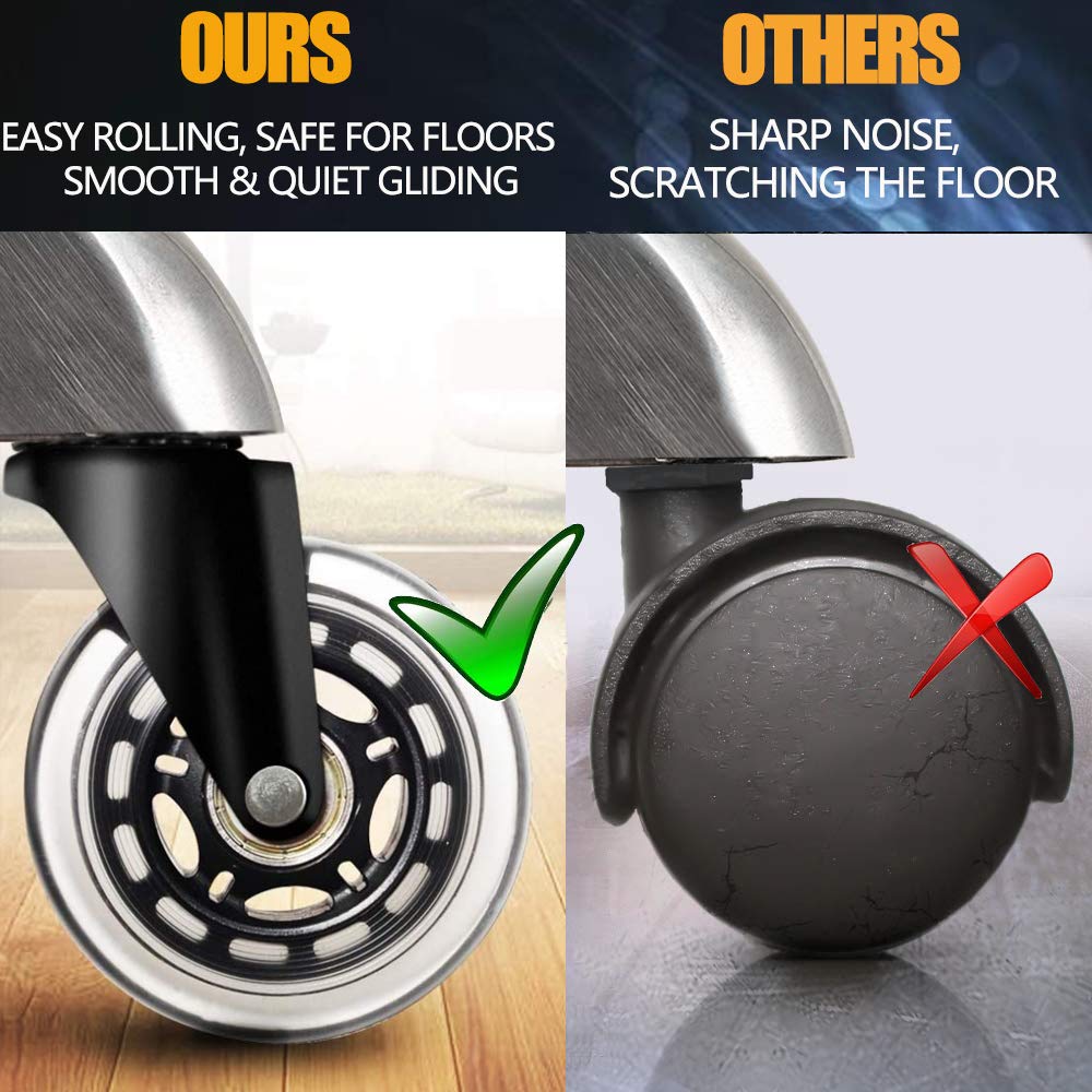 Office Rubber Chair Casters Replacement, 3 Inch Heavy-Duty Computer Gaming Desk Caster Wheels Smooth & Safe Rolling for All Floors Including Hardwood and Carpet, Set of 5