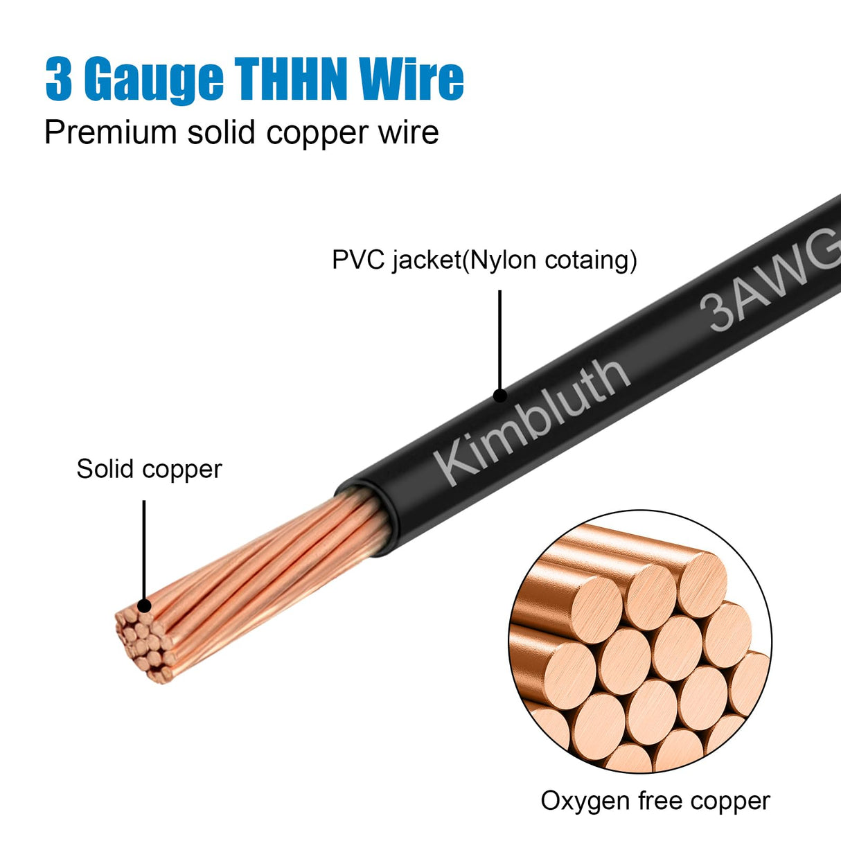 THHN Wire 3 Gauge 25 FT Stranded Copper Wire, 3 AWG Copper Wire Rated up to 600V Building Wire Nylon Jacket for Residential, CNC, Ground, Industrial (3 Gauge, Black)
