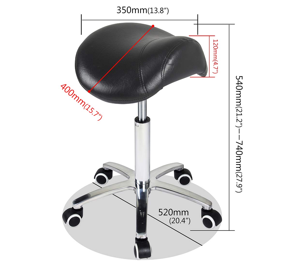 Antlu Saddle Stool Rolling Chair for Medical Massage Salon Kitchen Spa Drafting,Adjustable Hydraulic Stool with Wheels (Without Backrest, Black)