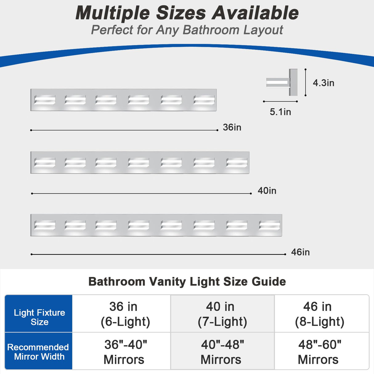 IZORRO LED Modern Bathroom Lights Fixtures(8-Light,Dimmable,360°Rotate),Chrome Acrylic Wall Lighting,Vanity Lights for Bathroom Over Mirror - 6000k 48In （No Assembly Required）