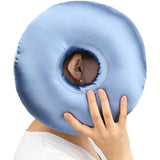 Heal n Hope Silky Satin Piercing Pillow Ear Pillows Donut with Hole for Ear Pain CNH Piercing Pain Relief Sleeping Pressure Sore Side Sleepers Smooth Cooling Ear Guard Protector, Haze Blue