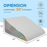 Sasttie Wedge Pillow, 12 Inch Memory Foam Bed Wedge Pillow for Sleeping, Acid Reflux, Back Pain, Post Surgery, and Snoring, Designed with Washable Cover, Solid Warm Gray