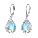 POPLYKE Moonstone Filigree Teardrop Drop Dangle Earrings Sterling Silver Leverback Earrings Moonstone Jewelry Gifts for Women