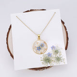 Forget-Me-Not and Queen Anne's Lace Pressed Wildflower Necklace | Gold Pressed Flower Necklace | Personalized Handmade Necklaces for Women | Forget-Me-Not Jewelry | Alaska State Flower Jewelry | 18”