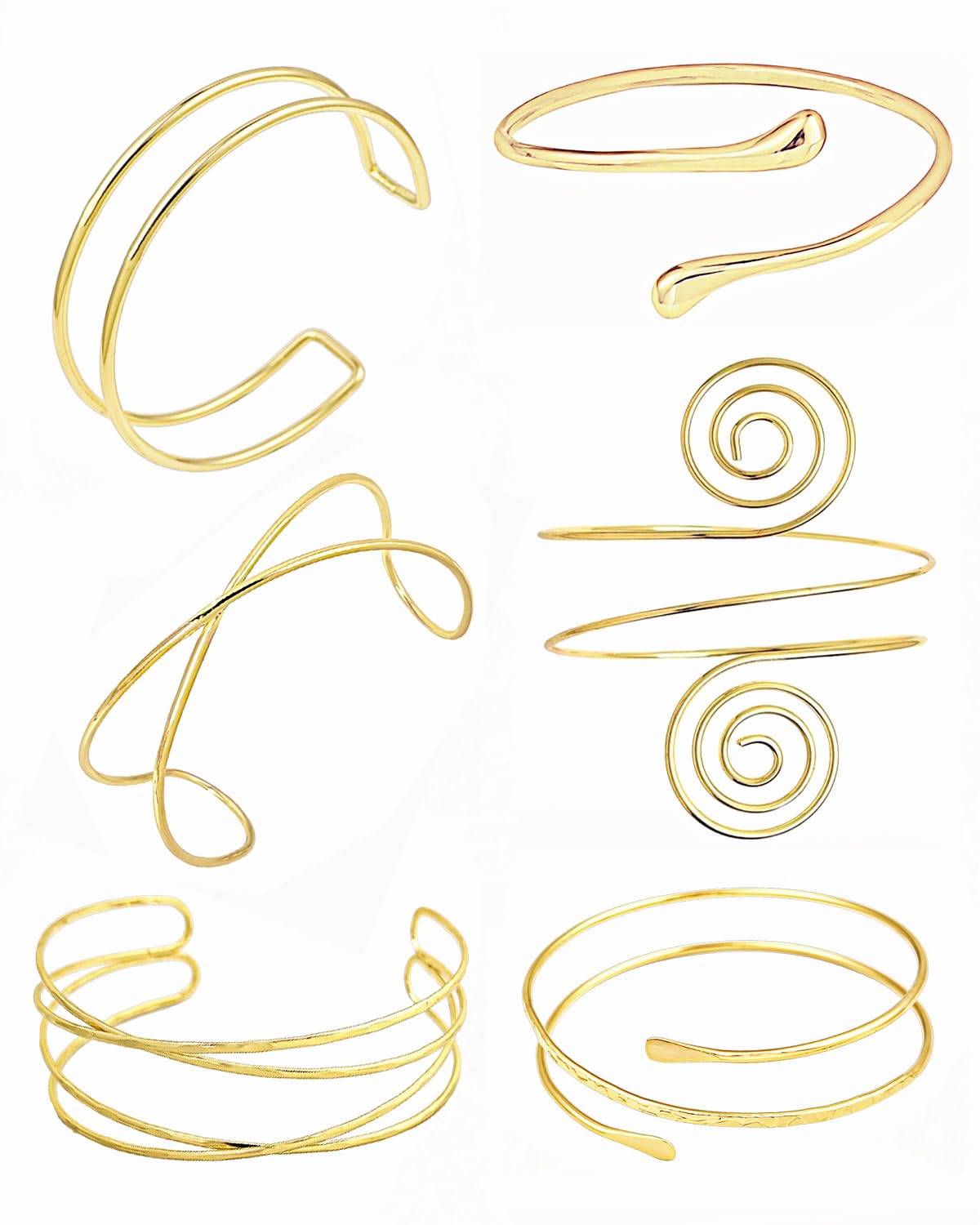 UEMXIYU 6Pcs Arm Cuff Upper Arm Band Cuff Bracelet Bangle for Women Adjustable Armband Set (6 pcs)