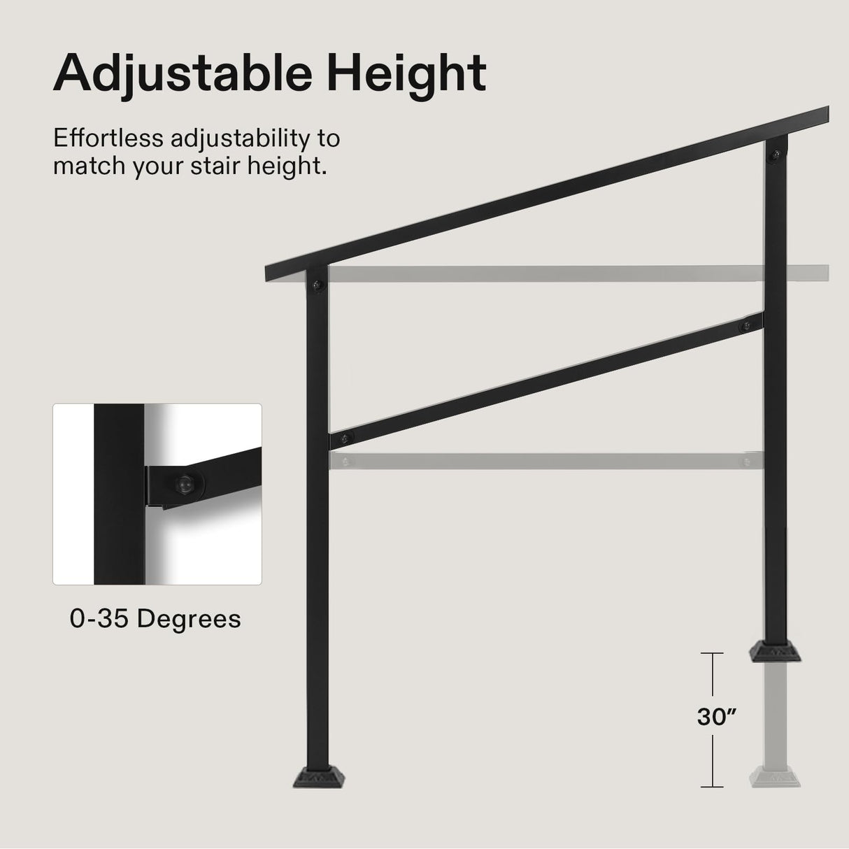 VIVOSUN 2-Pack Outdoor Handrail, 4 Step Stair Handrail, 54" x 36" Fits 1 to 4 Steps, Wrought Mattle Iron Handrail for Concrete Steps, Porch Steps, One-Step Assembly, 2 Packs, Black
