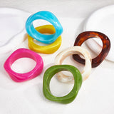 MEDOJO 6 Pcs Colorful Square Acrylic Resin Bangle Bracelet Wide Geometric Irregular Geometric Wristbands Cuff Bangle Bracelet for Women