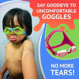 Frogglez Anti-Fog Swimming Goggles for Kids Under 10 (Ages 3-10) Recommended by Olympic Swimmers; Premium Pain-Free Strap