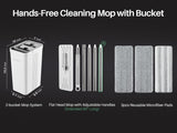JOYMOOP Mop and Bucket with Wringer Set, White Flat Squeeze Bucket Set for Floor Cleaning, Wet Dry Wall Cleaner with Long Handle, Hardwood Floor Mop-3 Microfiber Cloths