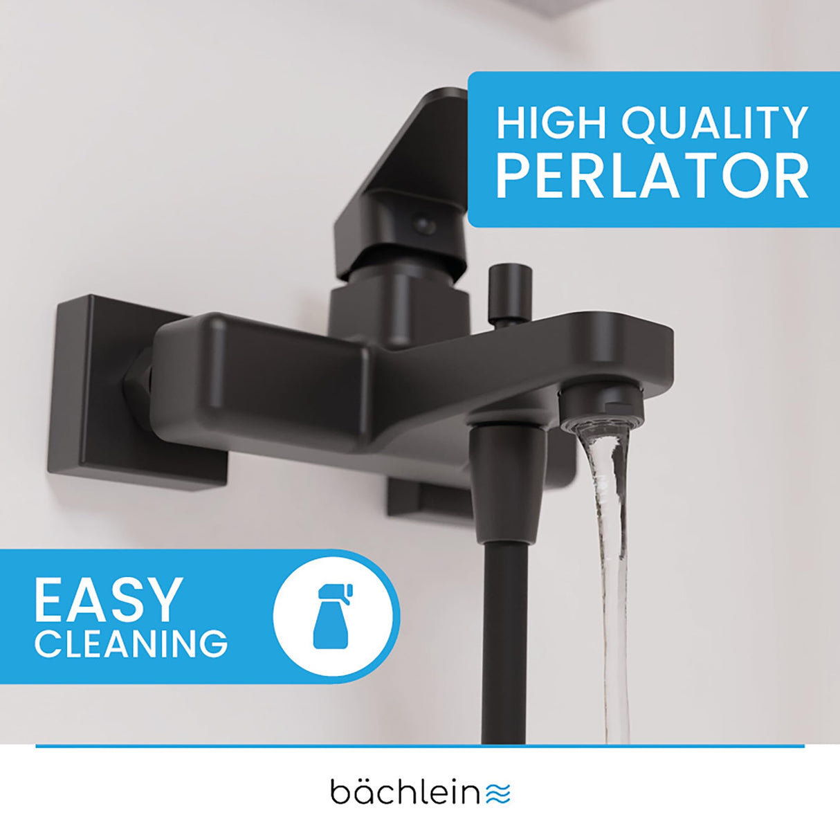 Bächlein Universal Bath Mixer in Angular Design - Complete Bath Faucet Set incl. All Accessories - Single Lever Bath Tap Matt Black
