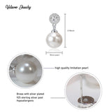 Elegant CZ Pearl Drop Earrings for Women Bridesmaid Wedding Prom (White)