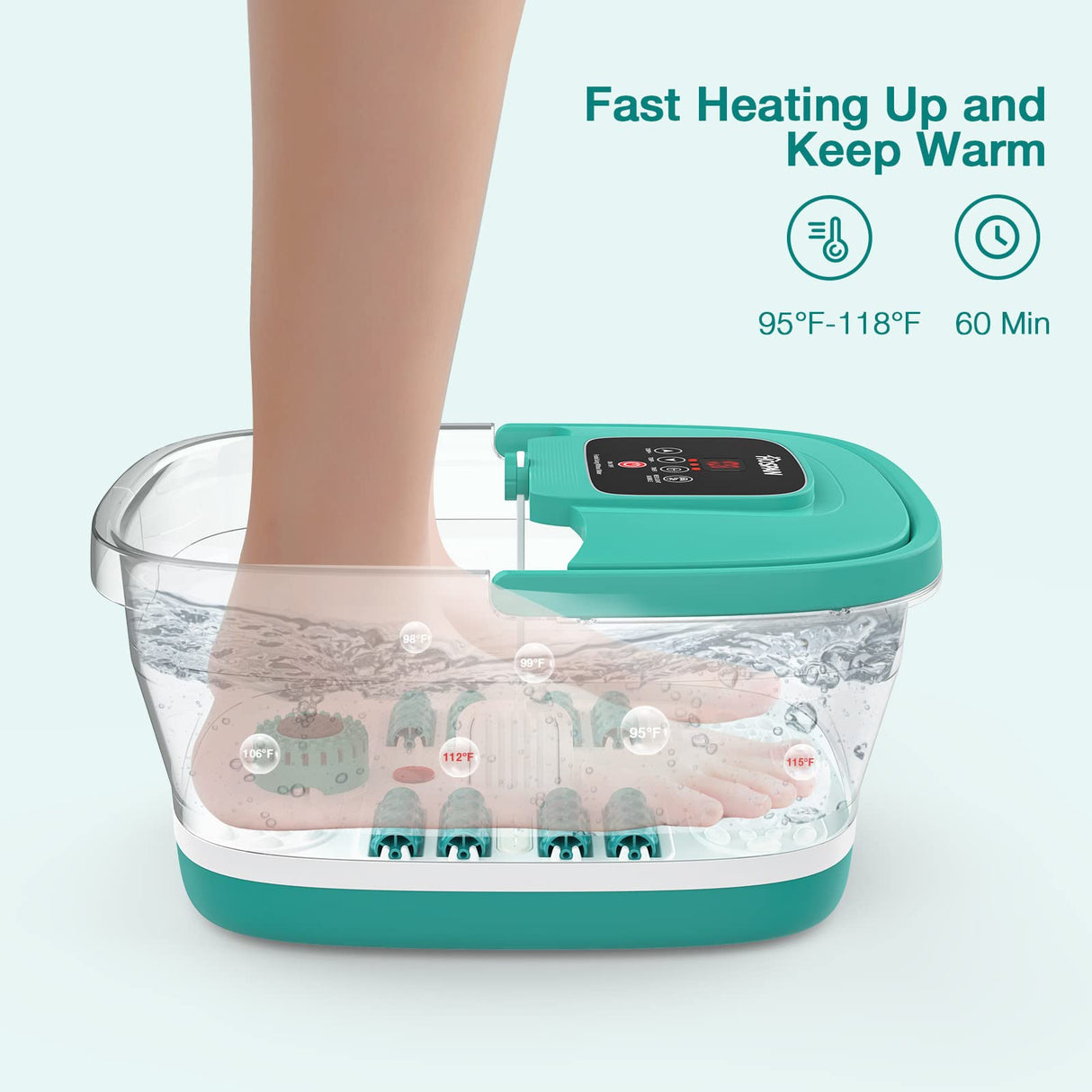 HOSPAN Collapsible Foot Spa with Heat, Bubble, Red Light, and Temperature Control, Foot Bath Massager with 8 Shiatsu Massage Rollers, Pedicure Foot Spa for Relaxation - FS01A