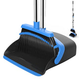 NACENA Broom and Dustpan Set, 52-in Long Adjustable Handle Broom Dustpan Combo with Dustpan Teeth to Automatically Clean Hair Suitable for Home Kitchen Office Hall Floor（Black&Blue）