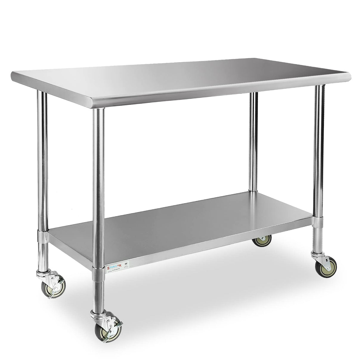 STABLEINK Stainless Steel Table with Wheels 24 x 60 Inches 5ft, NSF Commercial Prep & Workbench with Adjustable Undershelf and Casters, for Commercial Kitchen, Restaurant, Hotel,Laundry and Garage