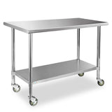 STABLEINK Stainless Steel Table with Wheels 24 x 60 Inches 5ft, NSF Commercial Prep & Workbench with Adjustable Undershelf and Casters, for Commercial Kitchen, Restaurant, Hotel,Laundry and Garage