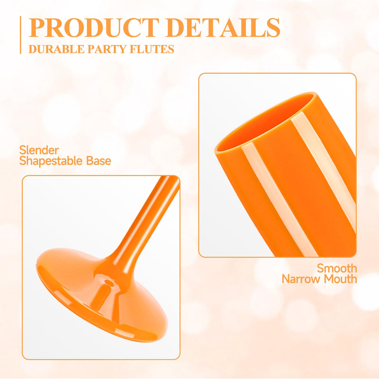 XUWAIDSGN Acrylic Champagne Flutes Toasting Glasses Unbreakable Mimosa Bar Reusable Wine Glasses Vintage Champagne Flutes Stemmed Drinking Cups 5.4 OZ for Christmas Birthday (24, Orange)