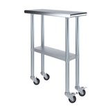 AmGood 30 in. x 12 in. Stainless Steel Work Table with Wheels | Metal Kitchen Food Prep Table | NSF