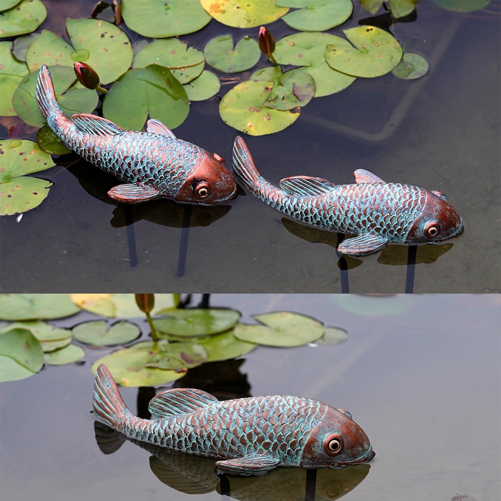VKEVOC Set of 2 Antique Koi Fish Statue, Outdoor Garden Sculpture for Patio, Backyard, Pond, and Home Decor