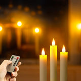 Homemory Rechargeable Flameless Taper Candles, Real Waxy LED Candlesticks Flickering, Battery Operated Candles with Remote Timer, 9.6 Inches for Home Wedding Christmas Decor, 6 Pcs, Ivory