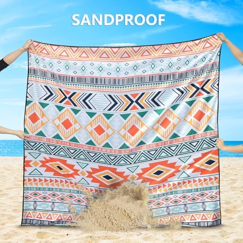 Beach Blanket Waterproof Sandproof Extra Large Beach Mat 79" X 83"/120"x108"for 1-8 Adults Quick Drying Durable Outdoor Picnic Mat for Beach Travel Camping Hiking