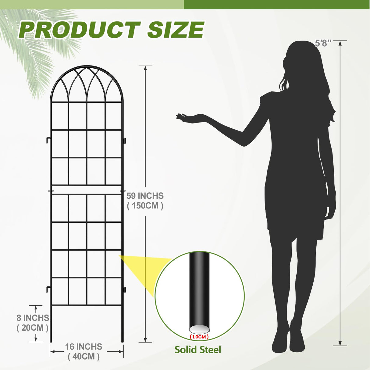 DoCred 4 Pack Garden Trellis for Climbing Plants, 59 Inch Metal Trellis