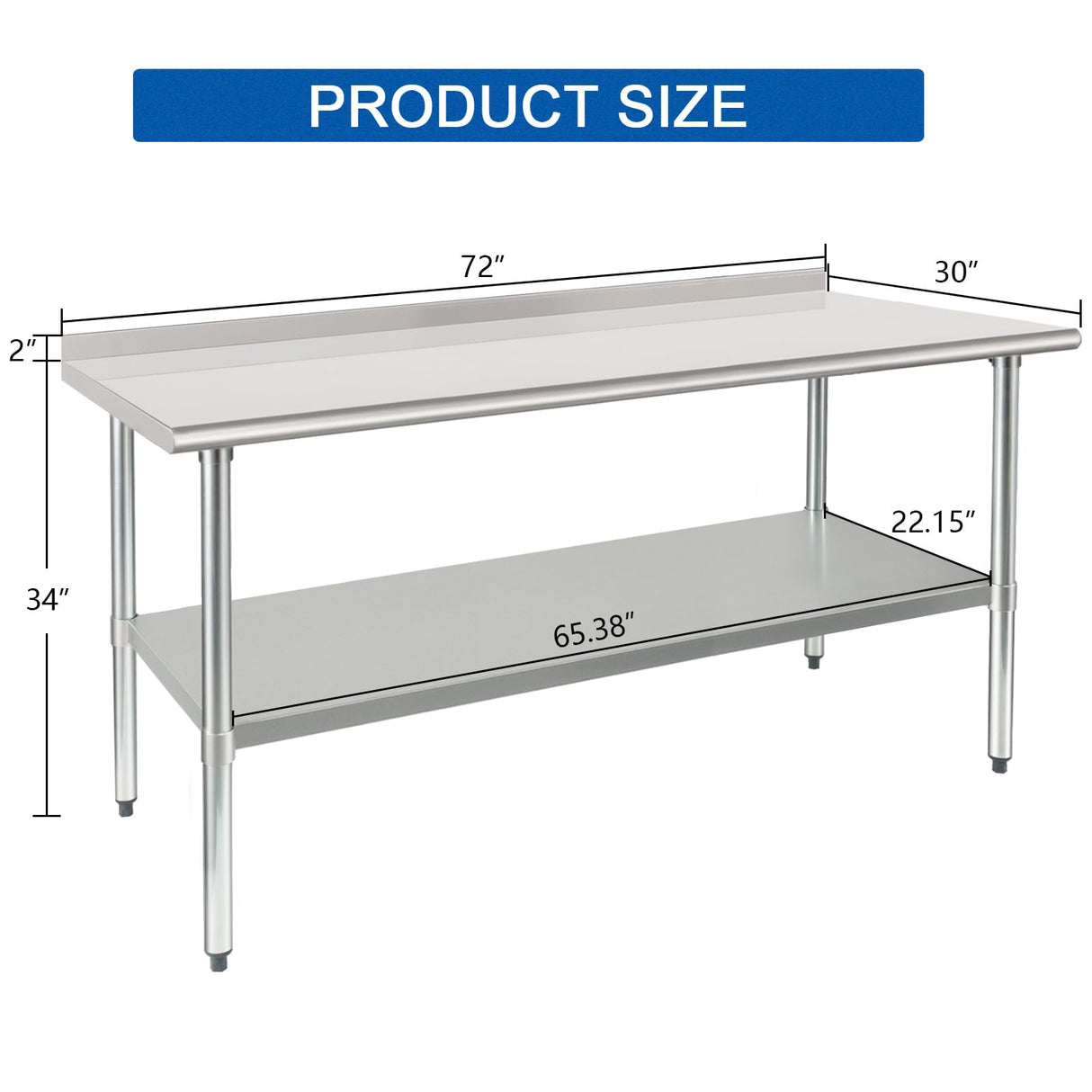 HARDURA Stainless Steel Prep & Work Table 30 x 72 Inches NSF Heavy Duty Commercial with Undershelf and Backsplash, Galvanized Legs for Commercial Food Prep