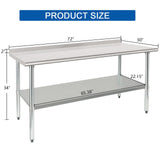 HARDURA Stainless Steel Prep & Work Table 30 x 72 Inches NSF Heavy Duty Commercial with Undershelf and Backsplash, Galvanized Legs for Commercial Food Prep