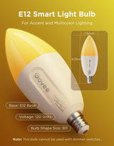 Govee E12 Led Bulb, Smart Light Bulbs for Chandelier/Living Room, Color Changing Candelabra Bulbs Work with Matter, Alexa, Google Assistant, 40 Watt Equivalent, 450 LM, 80 CRI, 2.4Ghz Only, 4 Pack