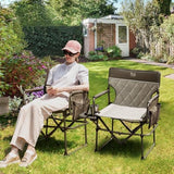 TIMBER RIDGE Heavy Duty Camping Chair with Compact Size, Portable Directors Chair with Side Table and Pocket for Camping, Lawn, Sports and Fishing, Supports Up to 400lbs, Tan