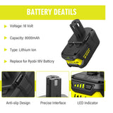 Powilling Upgraded 8.0Ah 2Packs P108 Replacement for Ryobi 18V Battery, 18 Volt Batteries for Ryobi One 18V Cordless Tools P108 P107 P105 P104 P103 P102