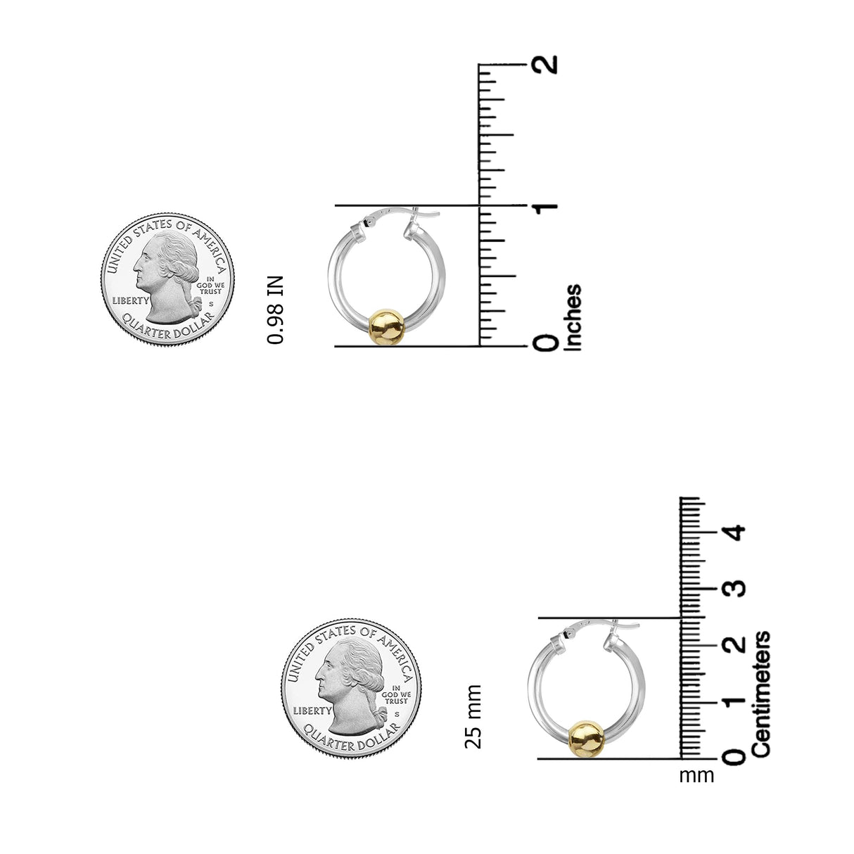 LeCalla 925 Sterling Silver Cape Style Hoop Earrings | 14K Gold-Plated Two-Tone Ball High Polish Beaded Click-Top Hoop Earrings for Women - 25mm