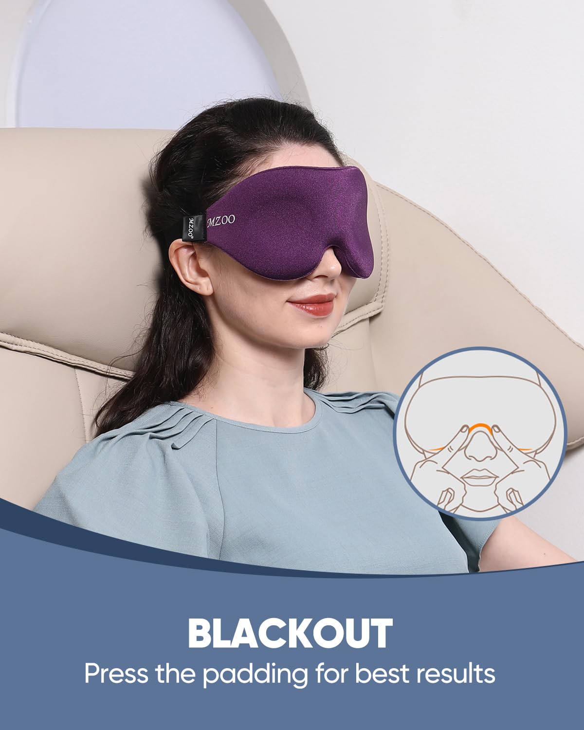 MZOO Sleep Eye Mask for Side Sleeper Men Women, Zero Eye Pressure 3D Sleeping Mask, Light Blocking Patented Design Night Blindfold, Soft Eye Shade Cover for Travel, Purple