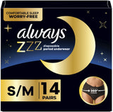 Always ZZZs Overnight Disposable Period Underwear for Women, Size S/M, Black Period Panties, Leakproof, 7 Count, Pack of 2 (14 Count Total)