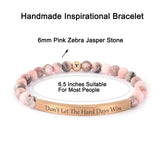 Inspirational Bracelets for Women,18K Gold Plated Christian Bible Verse Faith Jewelry, Religious Jesus Prayer Gift for Mom, Sister, Friend (DON'T LET THE HARD DAYS WIN-Pink Zebra Jasper-Rose Gold)
